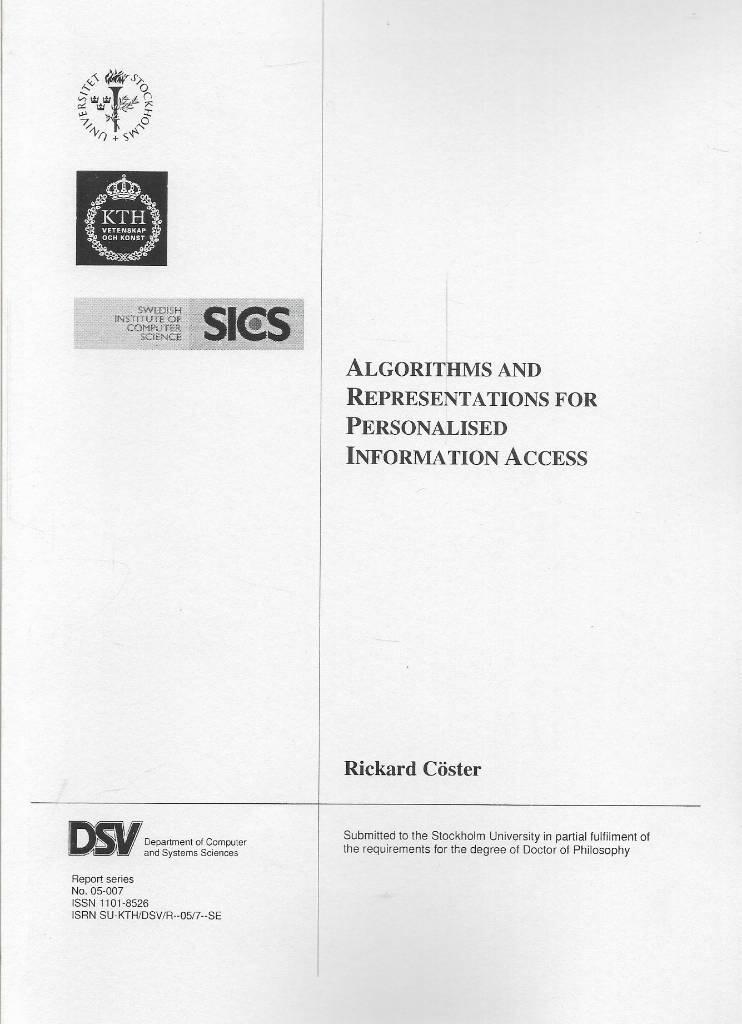 Algorithms and representations for personalised information access