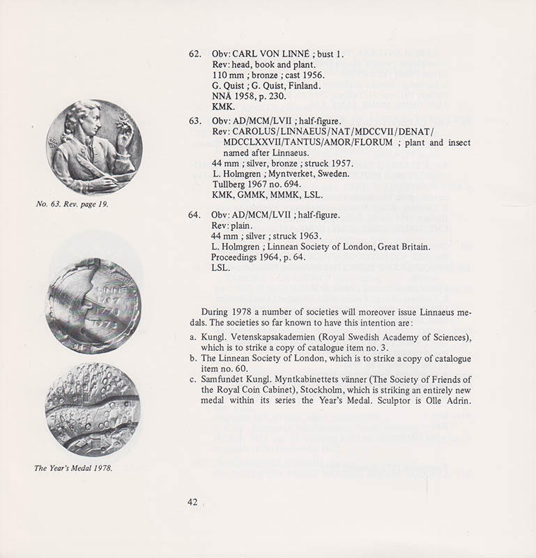 Linnaeus in medal art : published for the bicentenary of the death of the scientist