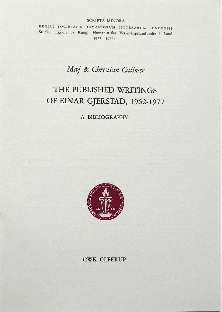 The published writings of Einar Gjerstad 1962-1977 : a bibliography