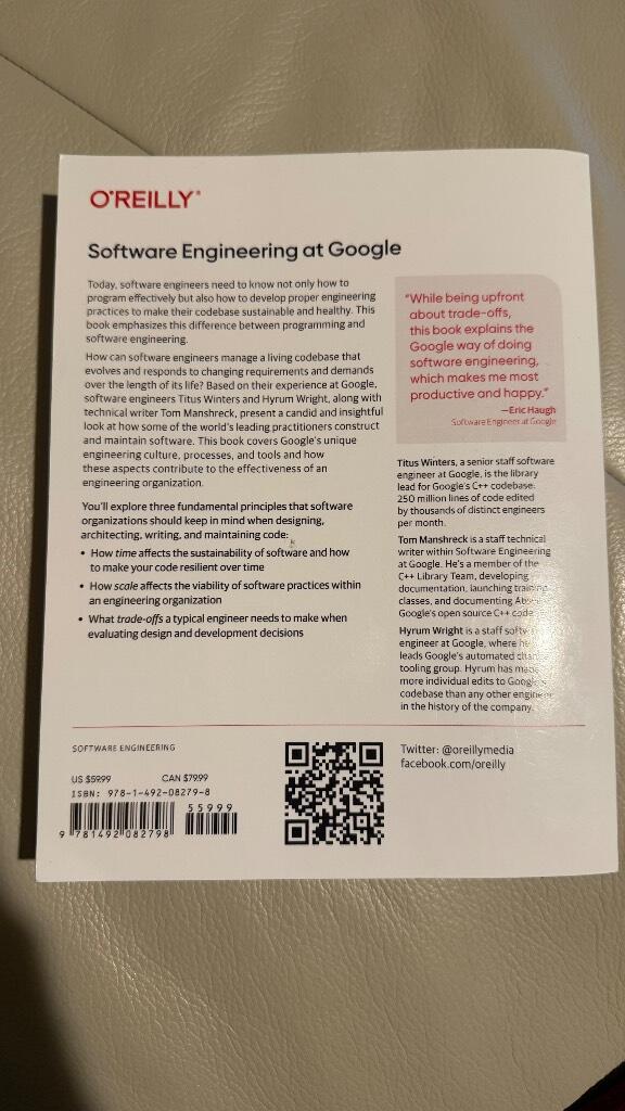 Software engineering at Google - lessons learned from programming over time
