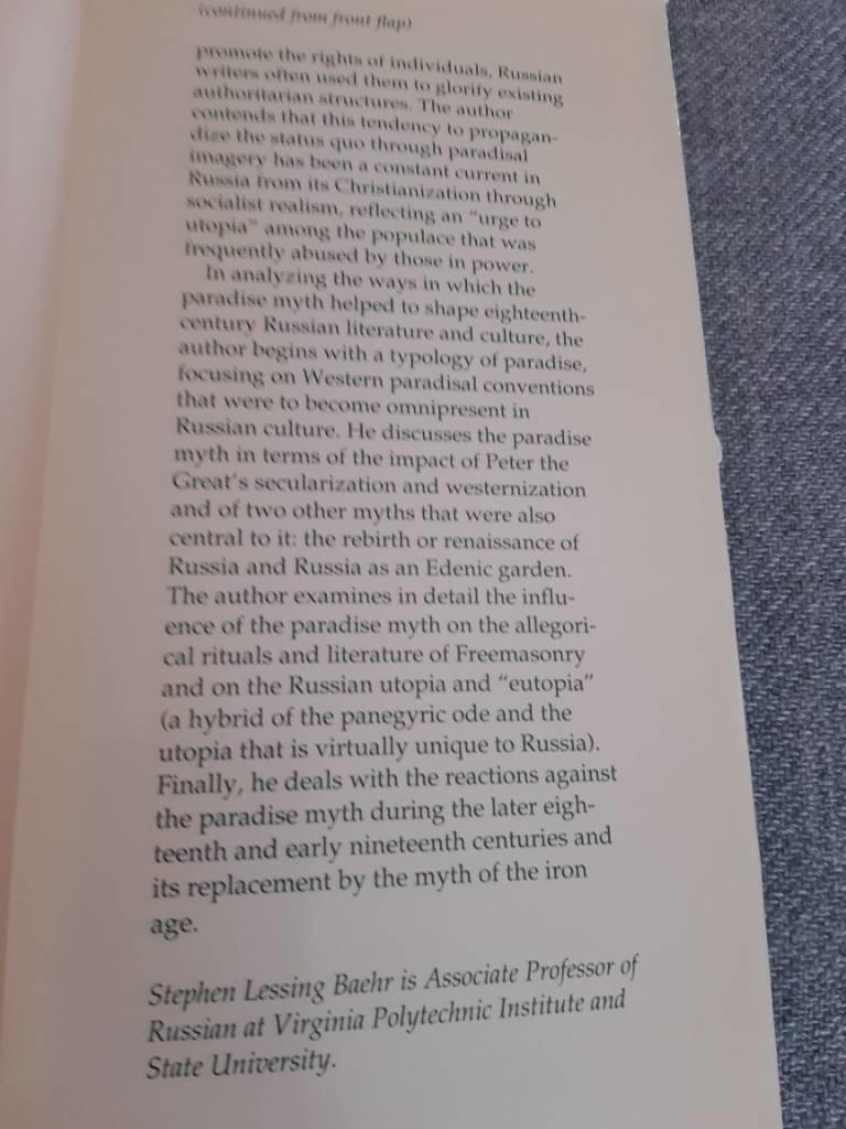 The paradise myth in eighteenth-century Russia - utopian patterns in early secular Russian literature and culture