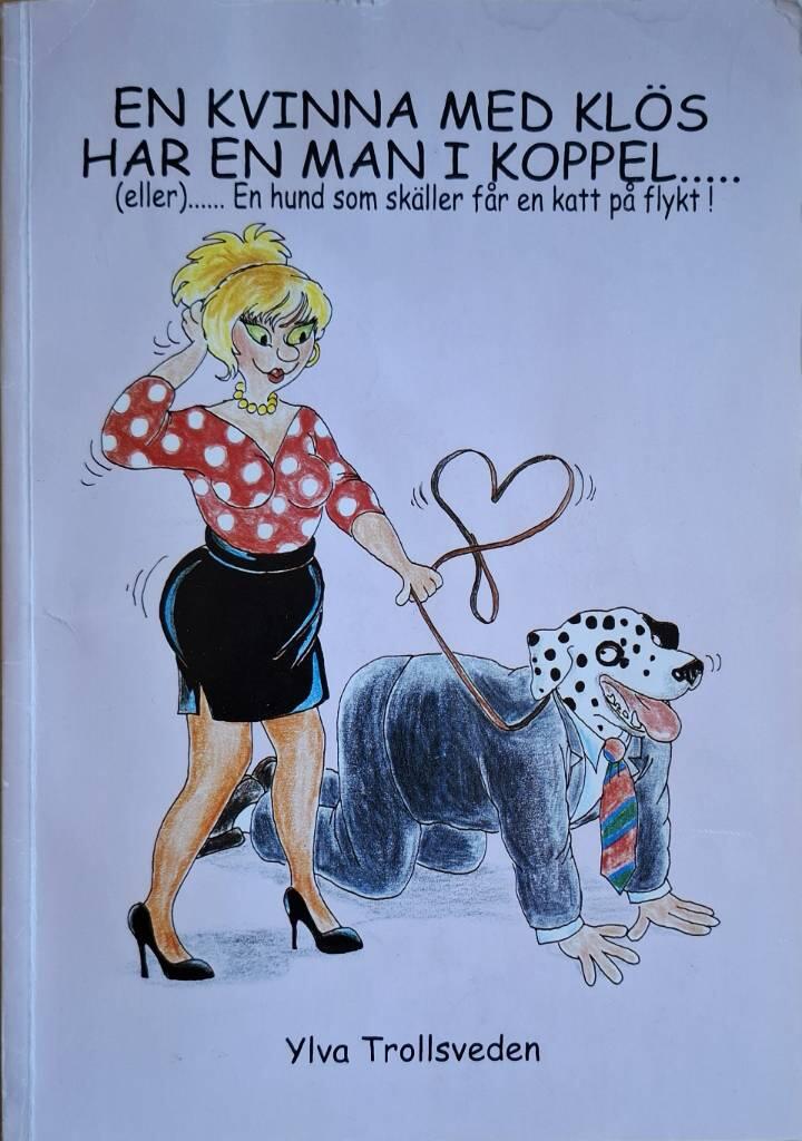 En kvinna med kl&ouml;s har en man i koppel- : (eller)- en hund som sk&auml;ller f&aring;r en katt p&aring; flykt!