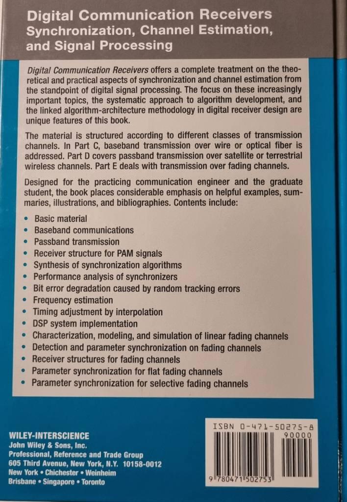 Digital Communication Receivers, Volume 2, Synchronization, Channel Estimat