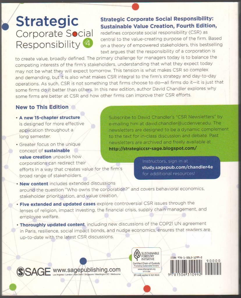 Strategic corporate social responsibility : sustainable value creation