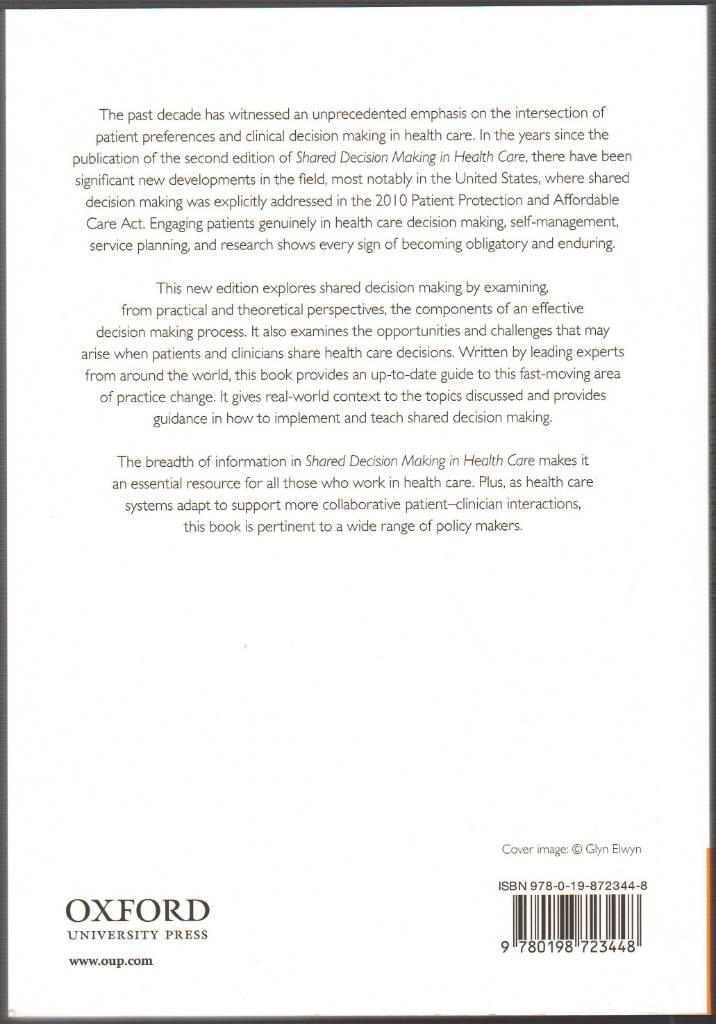 Shared decision making in health care : achieving evidence-based patient choice