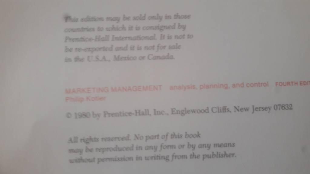 Marketing management - analysis, planning, and control