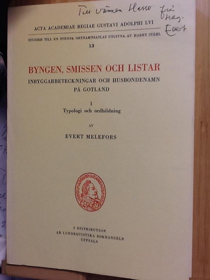 Byngen, Smissen och Listar : inbyggarbeteckningar och husbondenamn på Gotland