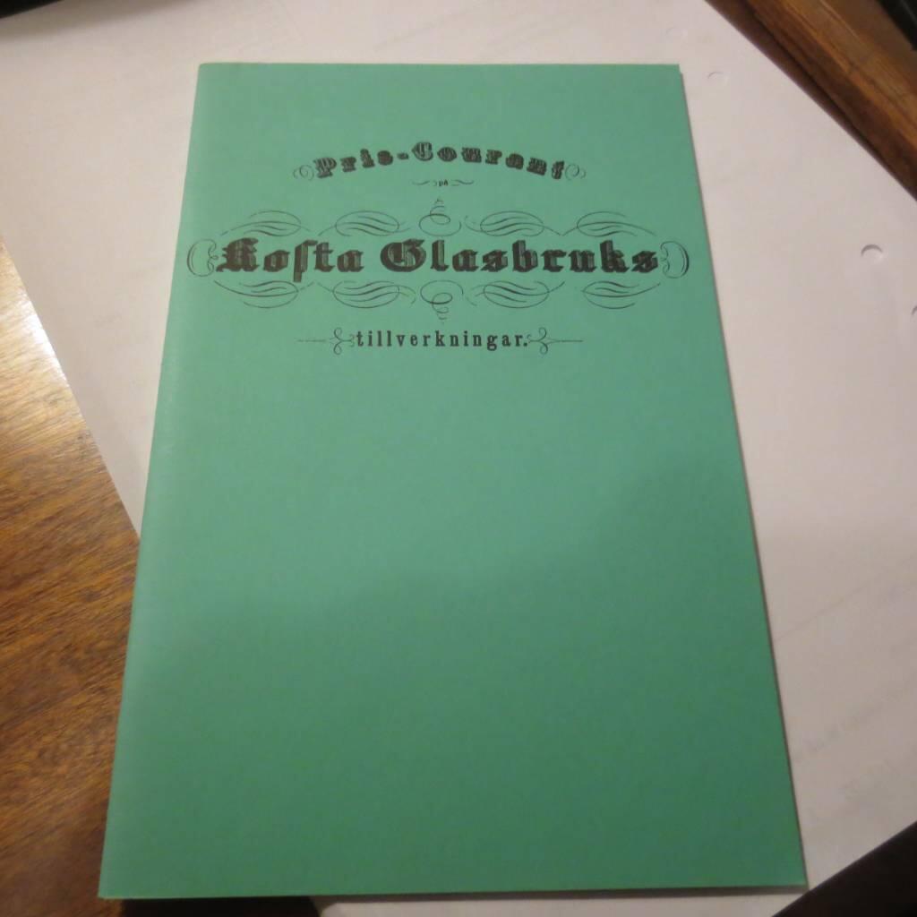 Pris-courant på Kosta glasbruks tillverkningar
