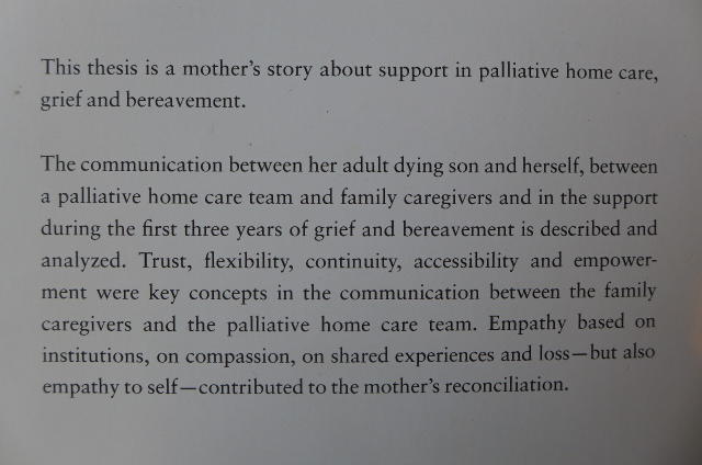 Communication in palliative home care, grief and bereavement : a mother's experiences