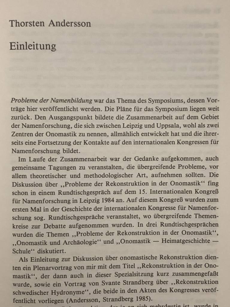 Probleme der Namenbildung : Rekonstruktion von Eigennamen und der ihnen zugrundeliegenden Appellative : Akten eines internationalen Symposiums in Uppsala 1.-4. September 1986