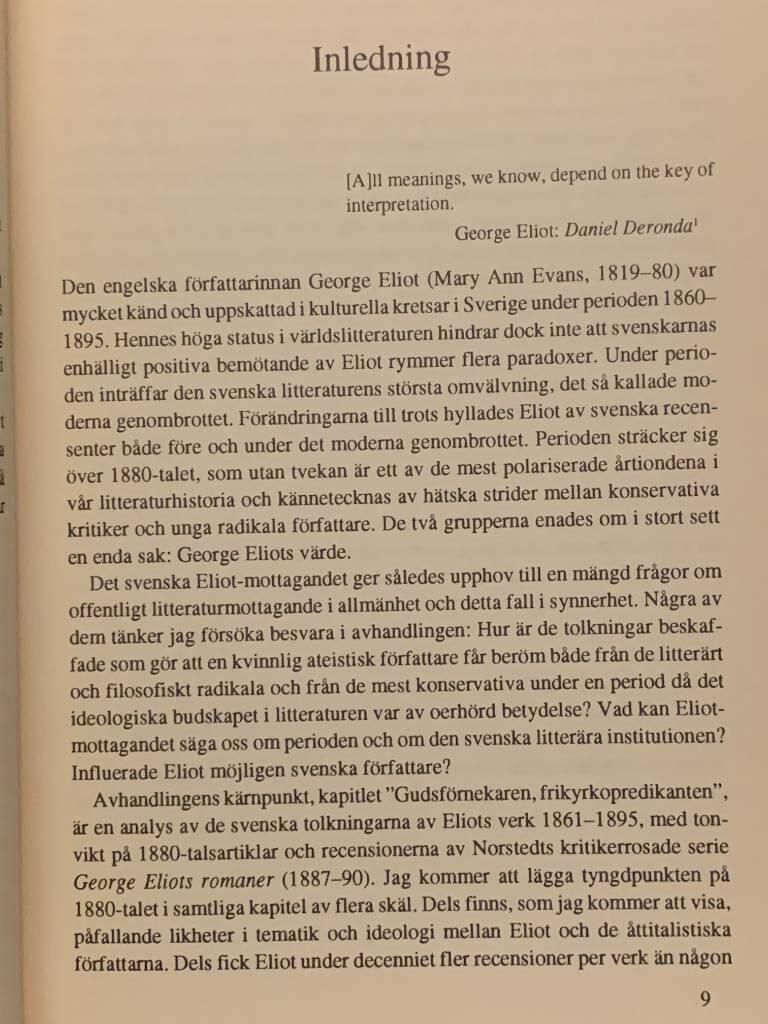 Könet som läsanvisning : George Eliot och Victoria Benedictsson i det svens