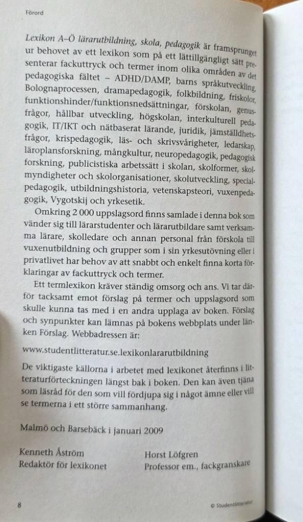 Lexikon A-&Ouml; : l&auml;rarutbildning, skola, pedagogik