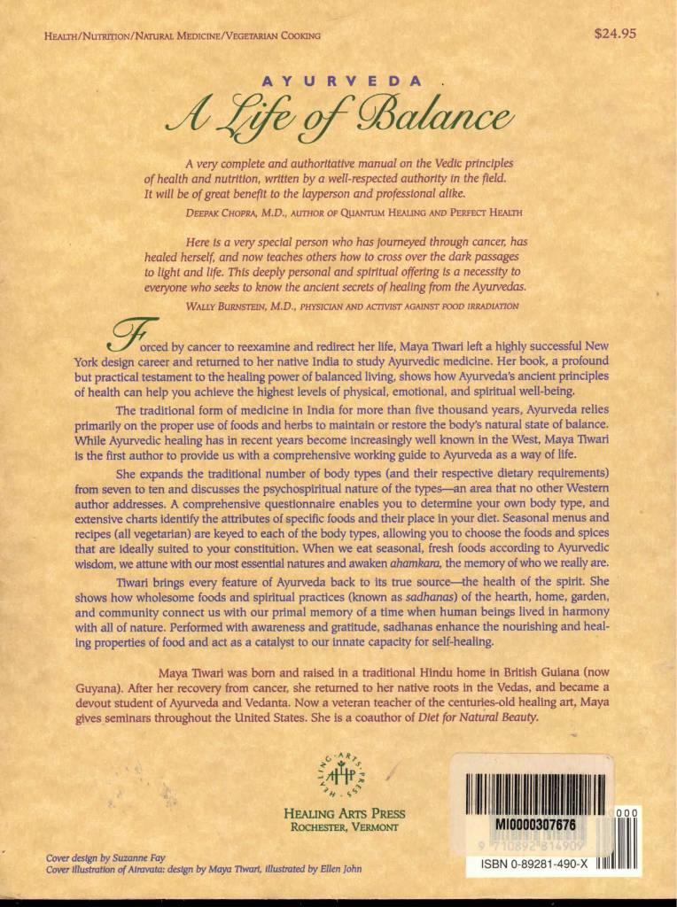 Ayurveda - a life of balance - the wise earth guide to ayurvedic nutrition