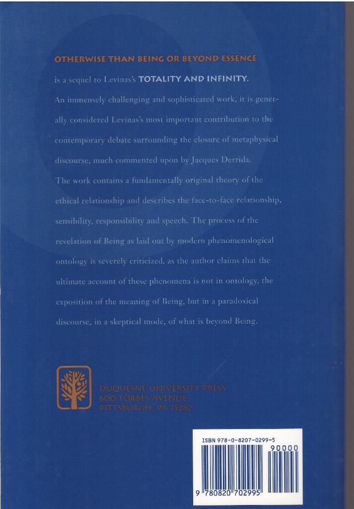 Otherwise than being, or, Beyond essence