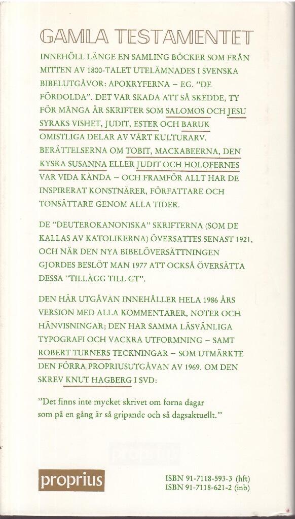Apokryferna till Gamla testamentet eller De deuterokanoniska skrifterna i 1