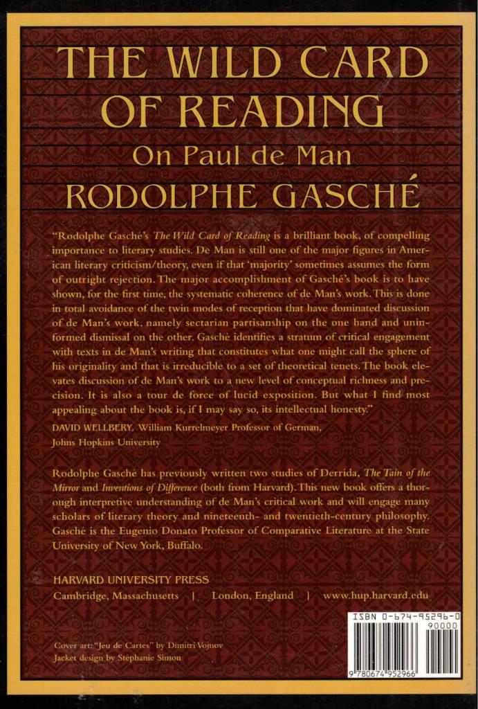 The wild card of reading - on Paul de Man