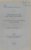 The Rebellion of Sir Cahir O'Dogherty and Its Influence on the Ulster Plantation.