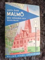 Karta &ouml;ver MALM&Ouml; med sp&aring;rv&auml;gs och busslinjer utgiven av Malm&ouml; stads sp&aring;rv&auml;gar