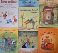 7 x Sven Nordqvist: Boken om Nasse, Hattjakten, Kan du ingenting, Pettson?, N&auml;r Findus var liten och f&ouml;rsvann, R&auml;vjakten,  Stackars Pettson  & Findus flyttar ut