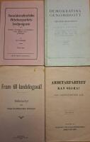 4xSAP: Arbetarpartiet kan segra! : vad valstatistiken l&auml;r, Demokratins genombrott : Tal i riksdagen den 17 dec. 1918, Fram till landstingsval! Valbroschyr f&ouml;r SAP &  Socialdemokratiska arbetarepartiets jordprogram ; samt N&auml;rmaste utveckling av socialdemokratins aktuella krav i jordfr&aring;gan