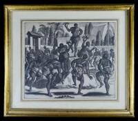 The drug ayahuasca: CEREMONY OF THE TUPI PEOPLE. Engraving, glass & frame
