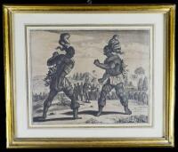 DUEL BETWEEN NATIVE AMERICANS. Engraving, glass & frame
