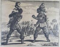 DUEL BETWEEN NATIVE AMERICANS. Engraving, glass & frame