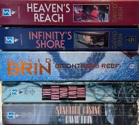 Book 2-6 of the Uplift Novels: 2: Startide rising, 3: The Uplift war, 4: Brightness reef, 5: Infinity's Shore, 6: Heaven's reach
