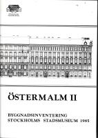 &Ouml;STERMALM II Byggnadsinventering Stockholms Stadsmuseum 1985