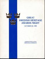 Programme Great Swedish Heritage Awards Night October 24, 1980 /Radisson Hotel South Minneapolis Minnesota/