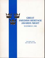 Programme Great Swedish Heritage Awards Night November 9, 1982 The Pierre Hotel, New York