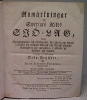 Anm&auml;rkningar till Sweriges Rikes Sj&ouml;-Lag, j&auml;mte f&ouml;rfattningarne till n&auml;rwarande tid (1815), om hwarje &aring; utrikes ort wistande swensk och norrsk consuls skylldigheter och r&auml;ttogheter, i afseende p&aring; sj&ouml;fart och handel. Utgifne, tillika med Orda-Register. Sammanbunden med Forts&auml;ttning till Junii m&aring;nads slut 1822...Sweriges Rikes Sj&ouml;-Lag...