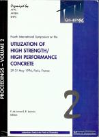 UTILIZATION OF HIGH STRENGTH / HIGH PERFORMANCE CONCRETE BHP 96 VOLUME 2 - Proc. of the Fourth Int. Symp. held 29-31 May 1996 in Paris, France