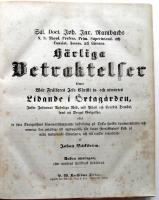 Betraktelser &ouml;fwer Jesu lidande samt &ouml;fwer Jesu sju sista ord p&aring; korset. Efter de fyra Evangelisternas &ouml;fverensst&auml;mmande ber&auml;ttelse, utarbetade.  1. H&auml;riga Betraktelser &ouml;fwer W&aring;r Fr&auml;lsares Jesu Christi in- och Utv&auml;rtes Lidande i &Ouml;rtag&aring;rden, Inf&ouml;r Judarnas Andeliga R&aring;d, wid Pilati och Herodis Domstol, samt p&aring; Berget Golgatha, efter de fyra Evangelisters &ouml;fverensst&auml;mmande beskrifning p&aring; Tyska spr&aring;ket sammanfattade, och numera, den enfaldige till uppbyggelse, f&ouml;r deras f&ouml;rtr&auml;fflighets skull, p&aring; w&aring;rt modersm&aring;l &ouml;fversatta, och till trycket befordrade af Johan B&auml;ckstr&ouml;m. Andra upplagan efter nutidens spr&aring;kbruk f&ouml;rb&auml;ttrad. + 2. H&auml;rliga Betraktelser &ouml;fwer Den Korsf&auml;ste Jesu sju sista Ord. P&aring; svenska &ouml;fwersatt af Mag:r Jv. U. S&ouml;renson.(Tv&aring; b&ouml;cker inbundna i en volym med en gemensam titel.)