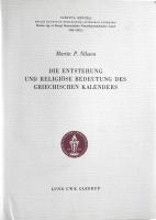 Die Entstehung und religi&ouml;se Bedeutung des griechischen Kalenders