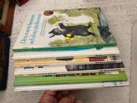 Samling sagob&ouml;cker av diverse f&ouml;rfattare, Den svarta kaninen och den vita kaninen, Buster och den sk&auml;llande papegojan, Dr&ouml;mhunden, Hubert i klippiga bergen, Farbror Hugo i Gr&ouml;na gr&auml;nd och Det halva f&aring;ret