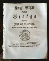  Kongl. Maj:ts N&aring;diga Stadga Ang&aring;ende Jagt och Djurf&aring;ng. Gifwen Stockholms slott den 13 april 1808