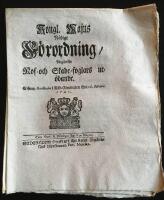 Kongl- Maj:ts N&aring;dige F&ouml;rodning ang&aring;ende Rof- och Skade-Foglars ut&ouml;dande. Gifwen Stockholm... 16 octobris 1741