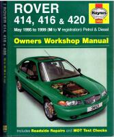 Rover 414, 416 & 420 May 1995 to 1999 Petrol & Diesel
