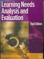 Learning needs analysis and evaluation