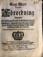 Kongl. Maj:ts f&ouml;rnyade F&ouml;rordning ang&aring;ende En Allm&auml;n Ek- och Bokeplanterings anst&auml;llande/h&auml;gnande och widmachth&aring;llande uti Gidtheborgs och Bahus-L&auml;hn/samt Elfsborgs-L&auml;hn och Halland. Skriven Stockholm i R&aring;d-Kammaren den 1. Febr. 1725