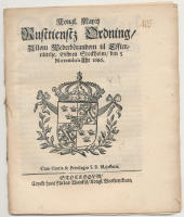 [Karl XI:s rusttj&auml;nstordning] Kong. may:tz rusttienstz ordning, allpom wederb&ouml;random til effterr&auml;ttelse. Gifwen Stockholm, den 5 novembris &aring;hr 1686.