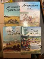 Barnens svenska historia 1 - 4 komplett serie, 1. N&auml;r m&auml;nniskorna kom 2. Se d&auml;r, en stad! 3. N&auml;r svenskarna flyttade till stan 4. N&auml;r Sverige var som st&ouml;rst