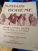 La Boh&egrave;me Opera i 4 akter arrangerade f&ouml;r piano med svensk text