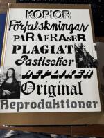 Kopior, f&ouml;rfalskningar, parafraser, plagiat, pastischer, repliker, original, reproduktioner : [G&ouml;teborgs konstmuseum 22 oktober 1988 - 8 januari 1989]
