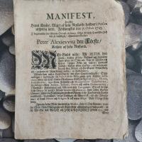 Manifest, hwilket hans keyserl. maj:t af hela Ryssland hafwer i Persien utsprida l&aring;tit. F&ouml;rsvenskat den 7 oktob 1725