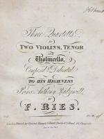 Collection of early/first editions of famous string quartets, bound in 4 half leather volumes (one for each instrument) : Haydn Op. 76 and Op. 77, Mozart Quartets, Mozart Fugha, Ries Op. 70  