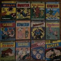 12 Serie-pocket: 52 (Oskar), 56 (Buster), 59 (&Aring;sa-Nisse), 61 (Knasen), 62 (Seriemagasinet), 69 (Knasen), 77 (St&aring;lmannen), 81 (Rosa Pantern), 87 (Flygsoldat 113 Bom), 100 (Jubileumsutg&aring;va), 101 (Buster)