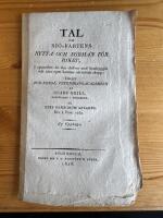 Tal om sj&ouml;-fartens nytta och f&ouml;rm&aring;n f&ouml;r riket, i synnerhet d&aring; han drifves med hembyggde och utur egne hamnar utrustade skepp; h&aring;llit f&ouml;r kongl. Vetenskaps-academien [...] d&aring; dess pr&aelig;sidium aflades, den 4 febr. 1749. Ny upplaga.