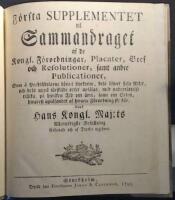 F&ouml;rsta supplementet til sammandraget af de Kongl. f&ouml;rordningar, placater, bref och resolutioner, samt andre publicationer, som &aring; predikstolerne b&ouml;ra i kyrkorne, dela &ouml;fwer hela riket, och dels upp&aring; s&auml;rskilde orter upl&auml;sas, med underr&auml;ttelse tillika, p&aring; hwilken tid om &aring;ret, samt om orten, hwarest upl&auml;sandet af hwarje f&ouml;rordning ske b&ouml;r